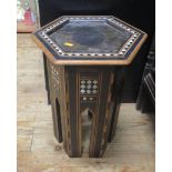 A Moorish Mother of Pearl and Parquetry Inlaid Hexagonal Tea Table