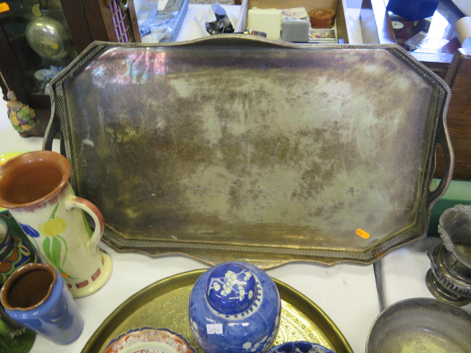 A Large Electroplated Silver Tray with pierced gallery, 64 x 40cm