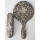 A Silver Backed Hand Mirror and brush