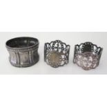 A Pair of Victorian Pierced Silver Napkin Rings London 1892, George Fricker and French silver napkin