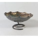 A Shanghai Silver Lotus Blossom Pedestal Bowl, 53g, 9cm diam.