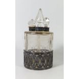 A Silver Mounted Three Bottle Dressing Table Bottle Set, 8.5cm diam., glass faults