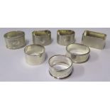 Seven English Sterling Silver Napkin Rings, 197g