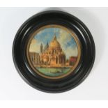 A Small Nineteenth Century Painting of St. Mark's Basilica in Venice, gouache, glazed ebonised