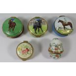 Three Horse Enamel Boxes By Crummles & Co And Two Others