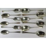 Six Silver Serving Spoons and six silver dessert spoons, 713g