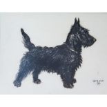 An Original Cecil Aldin Painting of a Black Scottish Terrier on acetate, 18 x 13cm