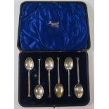 A Cased Set of Six George V Silver Coffee Spoons, Sheffield 1926, CB&S, 40g