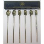 A Set of Six White Metal Staw Spoons stamped ITALY, 56g