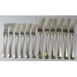 Six Silver Table Forks and six dessert forks, 667g