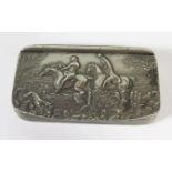 A Silver Plated Snuff Box decorated with huntsmen, James Deakin & Sons