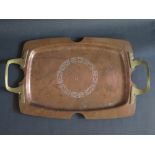 A Secessionist Hammered Copper and Brass Tray, 50 x 30cm