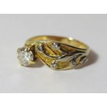 18ct Yellow/White Gold Vintage Diamond dress ring featuring centre, round brilliant cut Diamond (0.