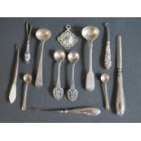 A pair of Victorian Silver Salt Spoons, other salt spoons etc.