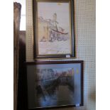 A Signed Southern European Street Scene Watercolour and print