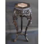 A 19th Century Carved Rosewood and Marble Top Stand, 91cm high