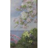 A Continental Painting of Blossom with sea horizon behind, oil on canvas, 93 x 52cm, framed,