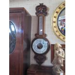 A Victorian Carved Oak Banjo Barometer, 33cm