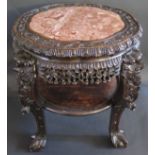 A 19th Century Chinese Carved Rosewood and Marble Top Stand, 58cm(h) x 67cm diam. to carved legs