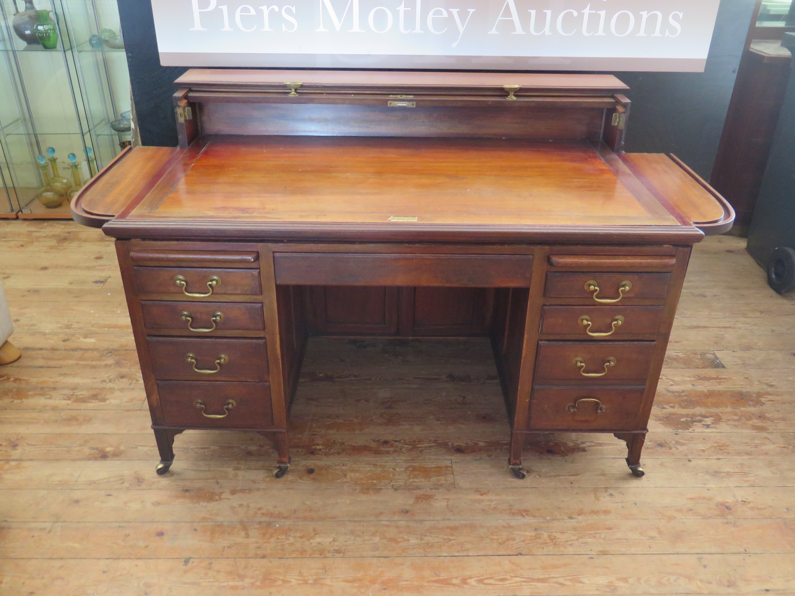 A Victorian Mahogany Twin Pedestal Roll Top Desk, 37(w) x 86(d) x 95(h) cm - Image 2 of 3