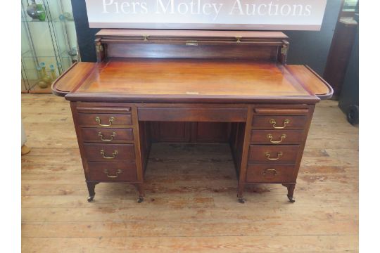 A Victorian Mahogany Twin Pedestal Roll Top Desk, 37(w) x 86(d) x 95(h) cm - Image 2 of 3