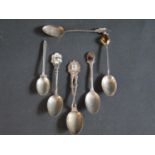 Six Sterling Silver Teaspoons including one with Blue John finial, 89g gross