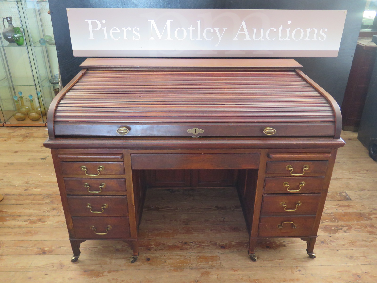 A Victorian Mahogany Twin Pedestal Roll Top Desk, 37(w) x 86(d) x 95(h) cm - Image 3 of 3