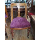 A Set of Six Victorian Oak Dining Chairs with new purple plush upholstery (matching salon suite next