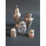 A Victorian Silver Thimble Chester 1900 Charles Horner, one other, silver pepper and one other etc.