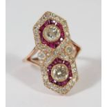 14ct Rose Gold Ruby and Diamond ring featuring, 2 round brilliant cut Diamonds, (0.63ct), Clarity