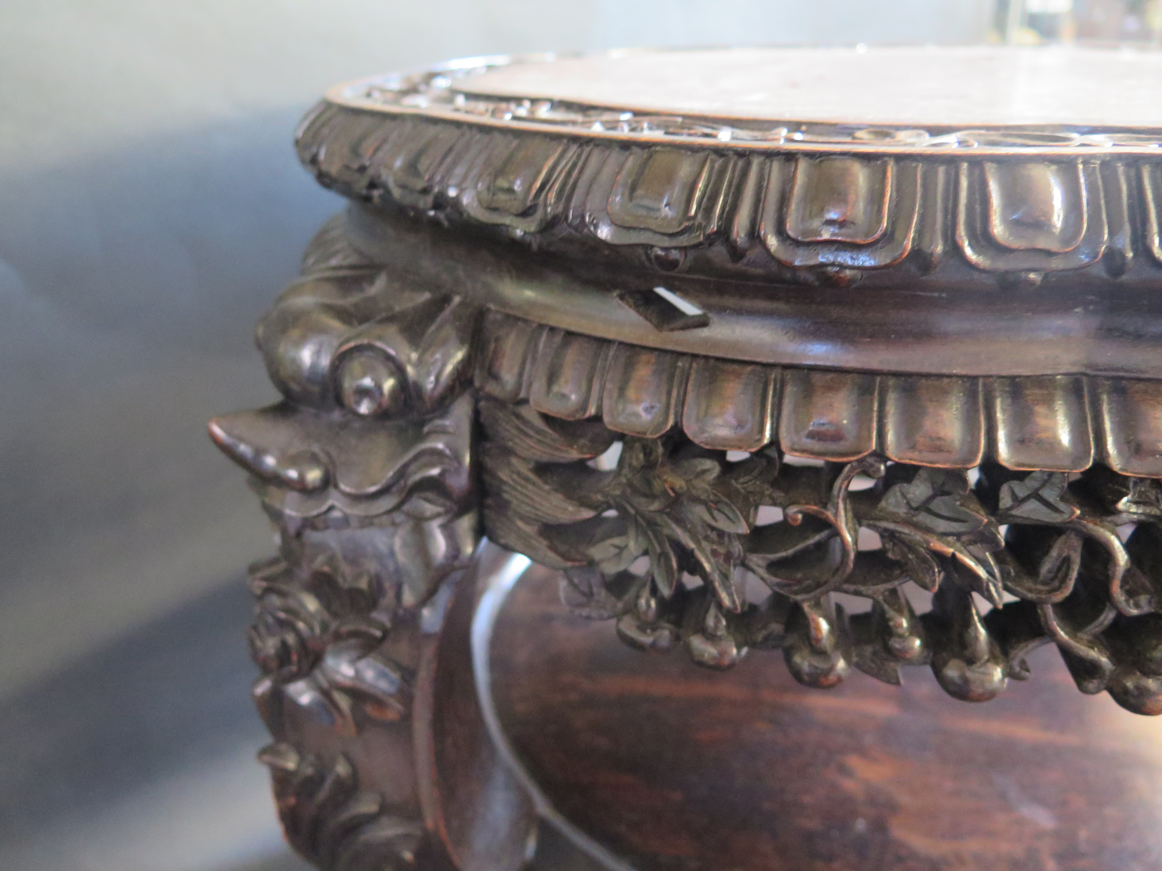 A 19th Century Chinese Carved Rosewood and Marble Top Stand, 58cm(h) x 67cm diam. to carved legs - Image 3 of 3