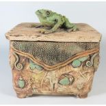 A Pauline Lee Pottery Box and cover with frog, 19cm wide (Newton Abbot based artist)