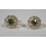 18ct Yellow Gold Diamond stud flower cluster earrings featuring centre, 2 round brilliant cut,