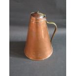 An Arts & Crafts Benson Copper Jug with brass handle and weighted wooden hinged cover, 16cm