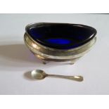 A George VI Silver Salt with blue glass liner, Birmingham 1936 and spoon