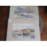 A Water Colour Of Exeter Quay And Ferry 1890 and one other