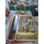 A Selection of Silver Plate including tray, bread basket and flatware