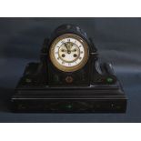 A 19th Century Black Slate and Malachite Inlaid Mantle Clock with striking movement, 39cm wide