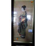 An Early 20th Century Japanese Full Length Portrait of a Lady on silk, framed & glazed, 82 x 42cm