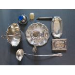 A Sterling Silver Pin Dish and plated ware including Sheffield chamberstick