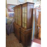 An Early 20th Century Walnut and Glazed Breakfront Secretaire Bookcase, 184(w) x 212(h) x 56(d)cm