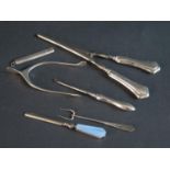 Glove Stretchers, wishbone sugar tongs etc, 34g weighable silver