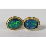 A Pair of 14K Gold and Black Opal Stud Earrings, 1.4g, 10mm