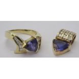 A 14K Gold, Tanzanite and Diamond Ring with matching pendant (ring size O.5), 13.6g