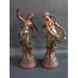 A Pair of Louis Auguste Moreau Patinated Spelter Figures: LA SOURCE and CHANSON DU PRINTEMPS,