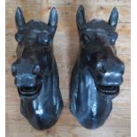 A Large Pair of heavy Cast Iron Horse Mask Wall Plaques, 73cm high