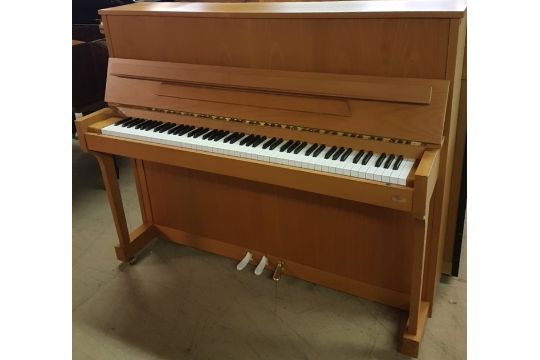 Hoffmann by Bechstein (c1980's) A Model 120 upright piano in a traditional satin cherry case.