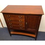 Music Cabinet An Edwardian mahogany and satinwood banded music cabinet fitted with four drawers and