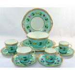 A 19th century Minton porcelain part tea and coffee service, with duck egg blue ground,