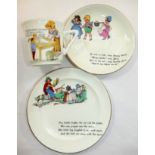 An H M Williamson and Sons pottery child's cup saucer and plate transfer decorated with nursery